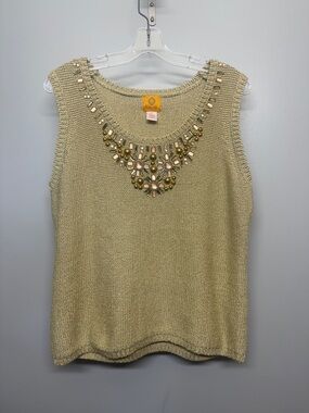 Ruby Rd Cream Jeweled Knit Tank Top